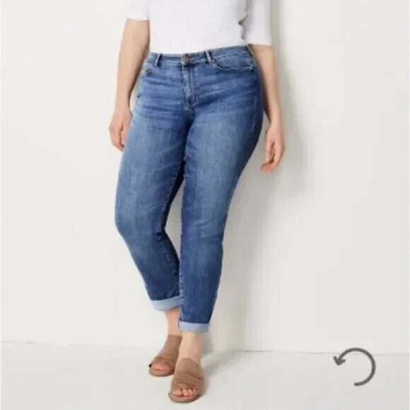 J. Jill Cuffed Boyfriend Straight-Leg Ankle Jeans Med Wash Relaxed Fit 18 Plus - Picture 1 of 10